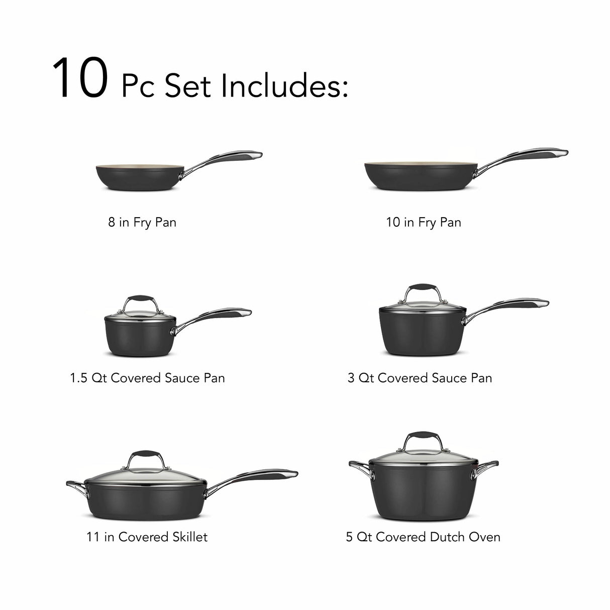 10 Piece Ceramic Cookware Set - Black