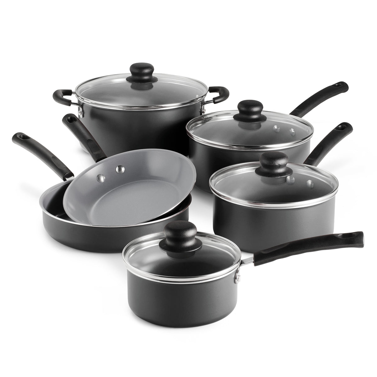 10 Piece Ceramic Nonstick Cookware Set, Steel Gray