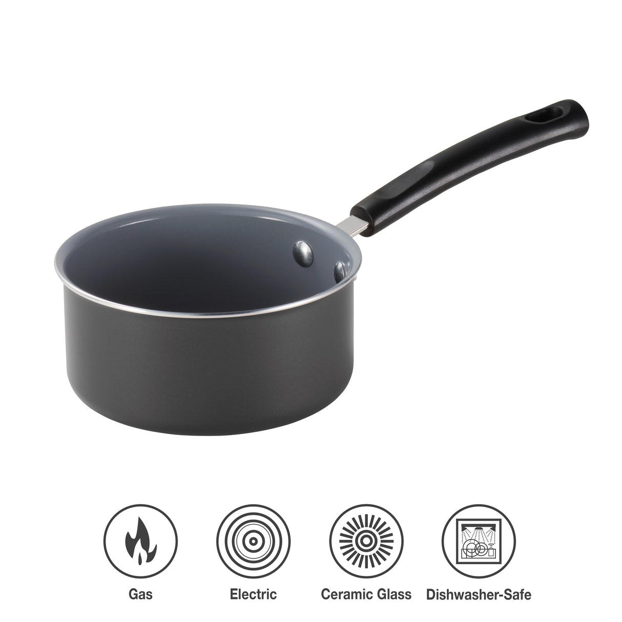 1 Quart Ceramic Nonstick Open Sauce Pan, Steel Gray