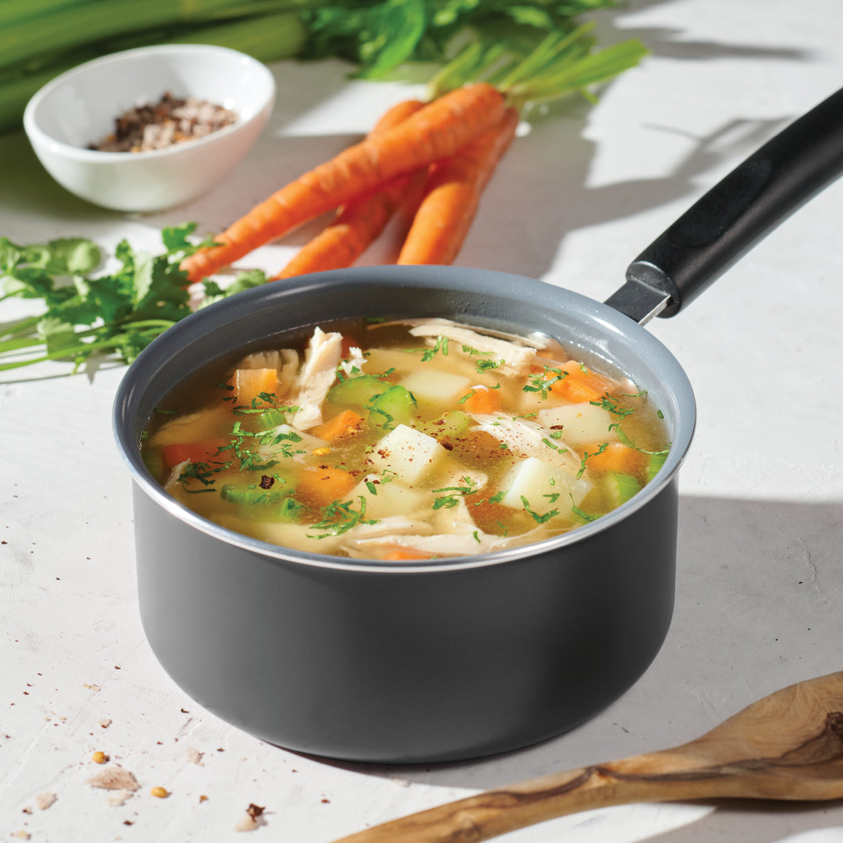 1 Quart Ceramic Nonstick Open Sauce Pan, Steel Gray