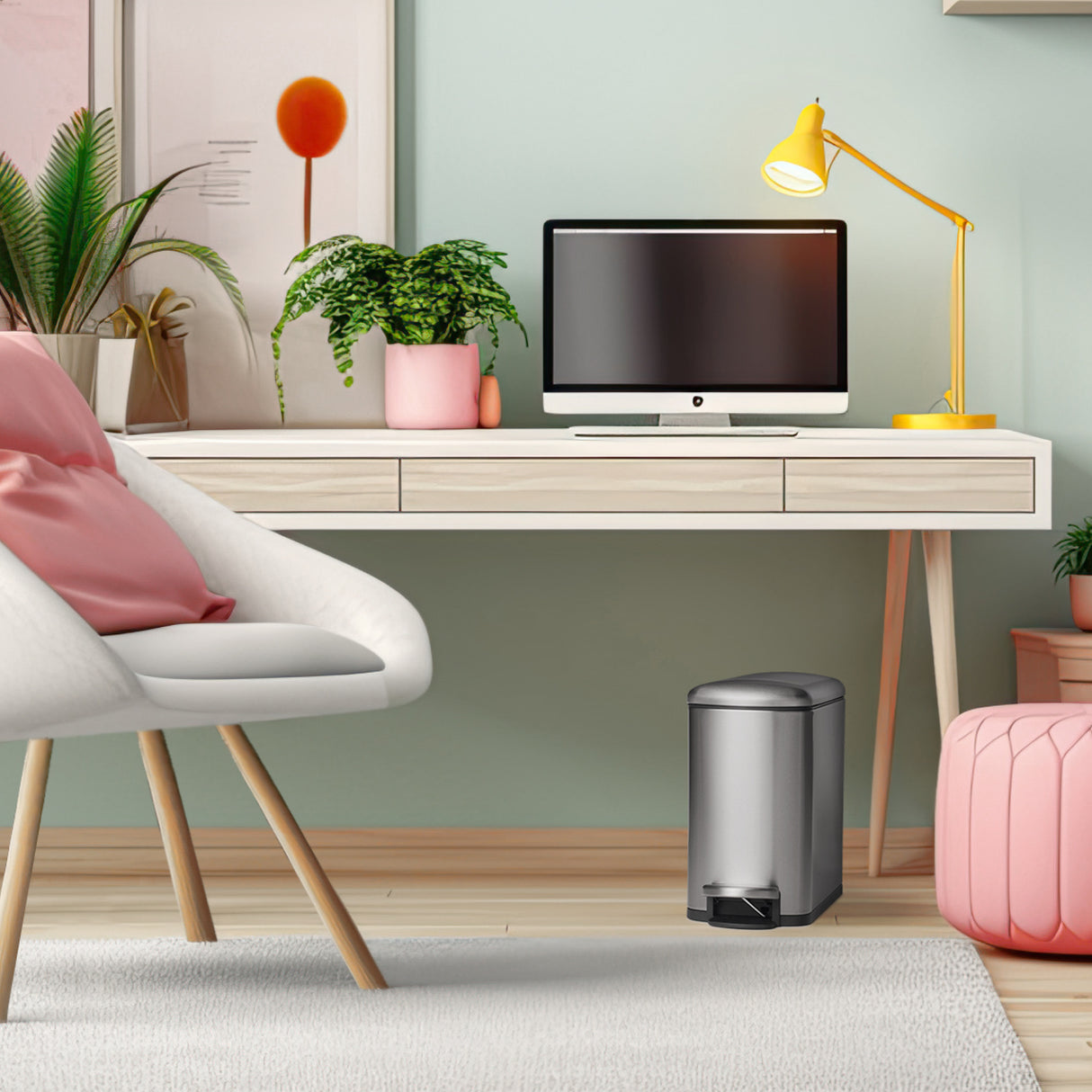 2 Pk-1.6 Gallon Step Trash Cans