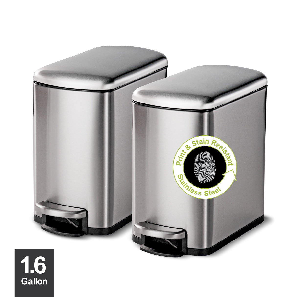 2 Pk-1.6 Gallon Step Trash Cans