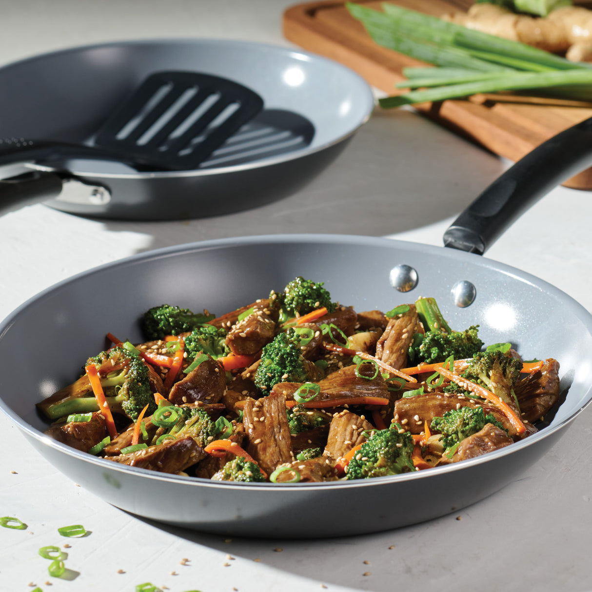 2 Piece Ceramic Nonstick Saute Pan Set, Steel Gray