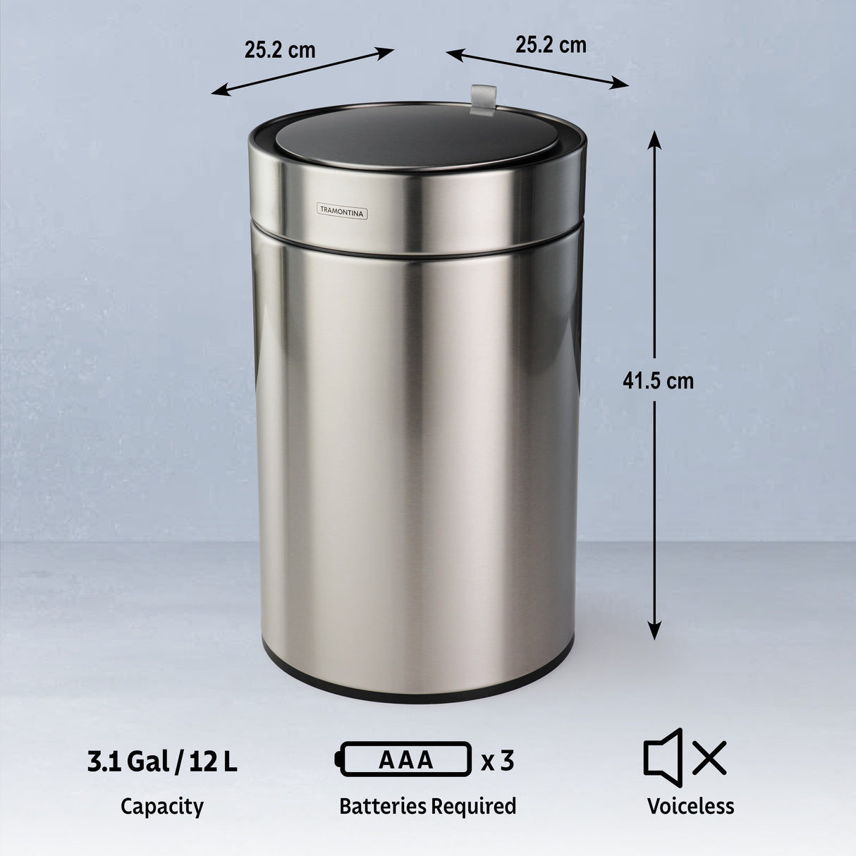 3.17 Gallon Stainless Steel Round Sensor Bin with SS Capped Lid