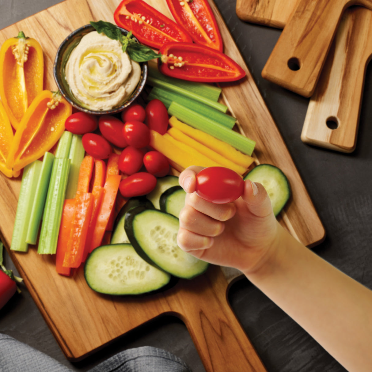 3 Piece Teak Wood Kitchen Board Set with Handles