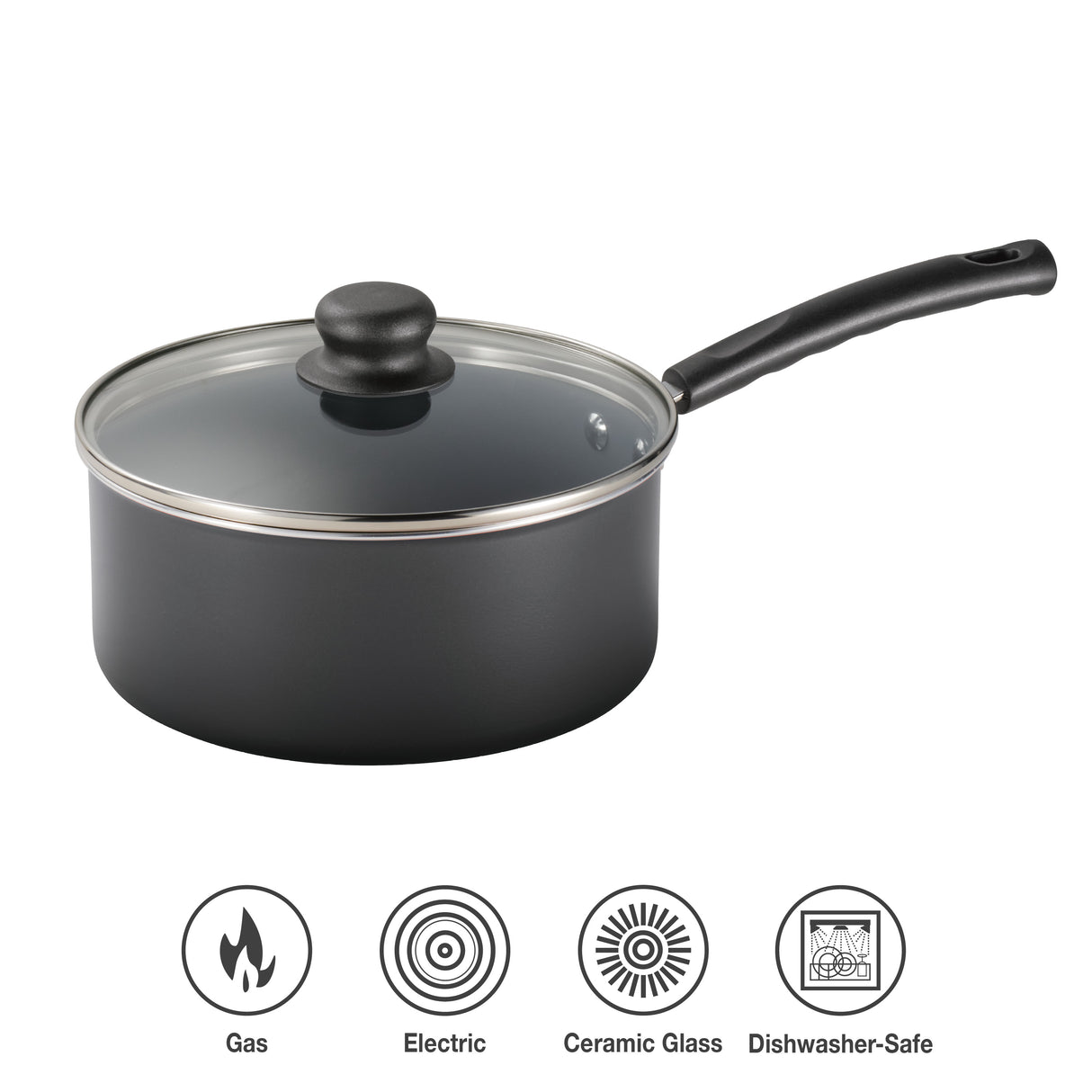 3 Quart Ceramic Nonstick Covered Sauce Pan, Steel Gray