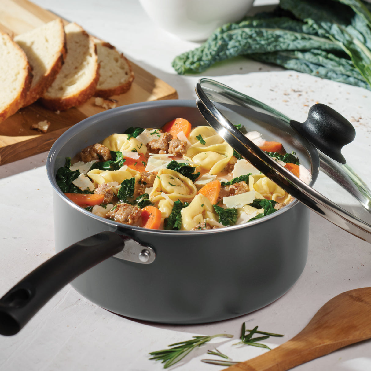 3 Quart Ceramic Nonstick Covered Sauce Pan, Steel Gray