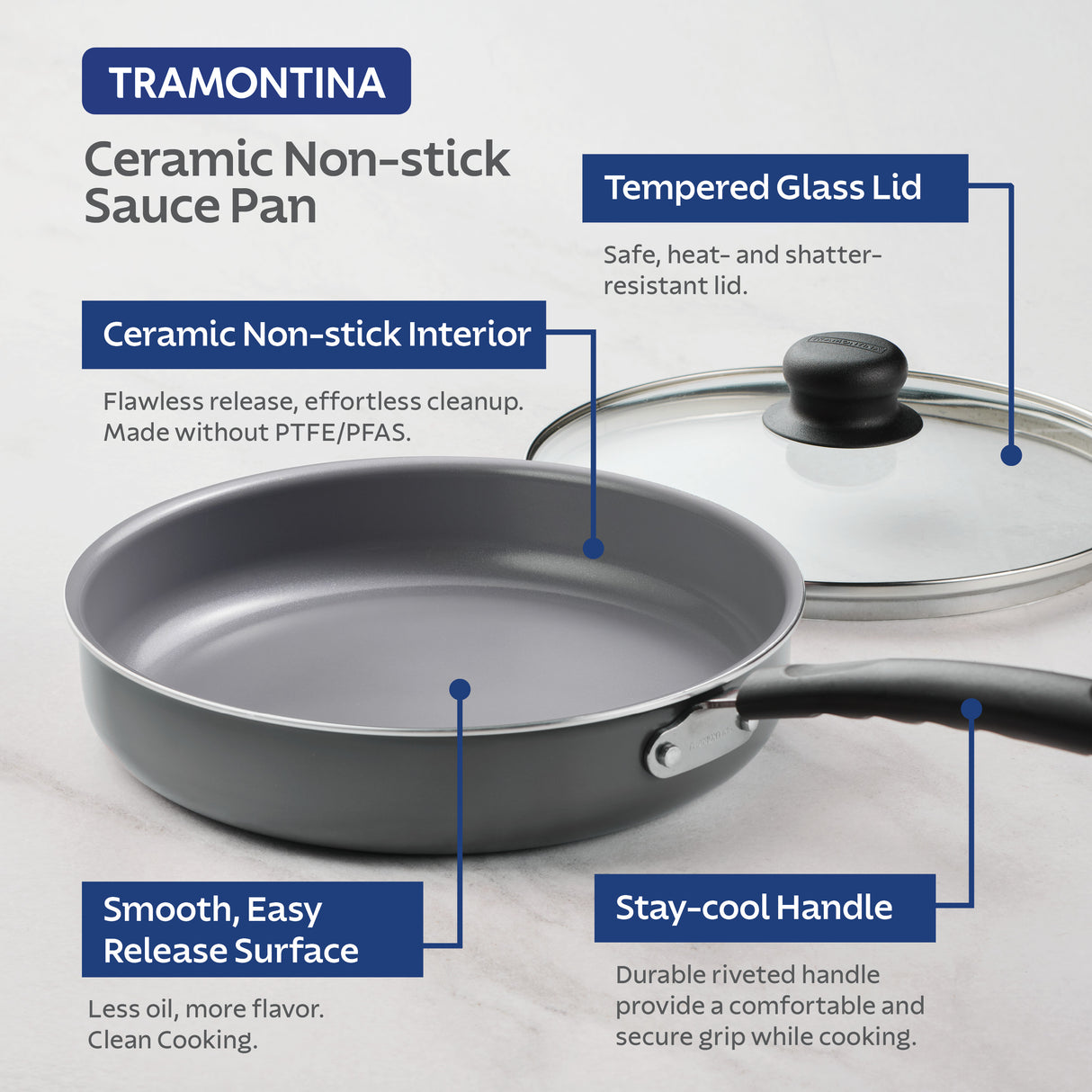 3 Quart Ceramic Nonstick Covered Sauce Pan, Steel Gray
