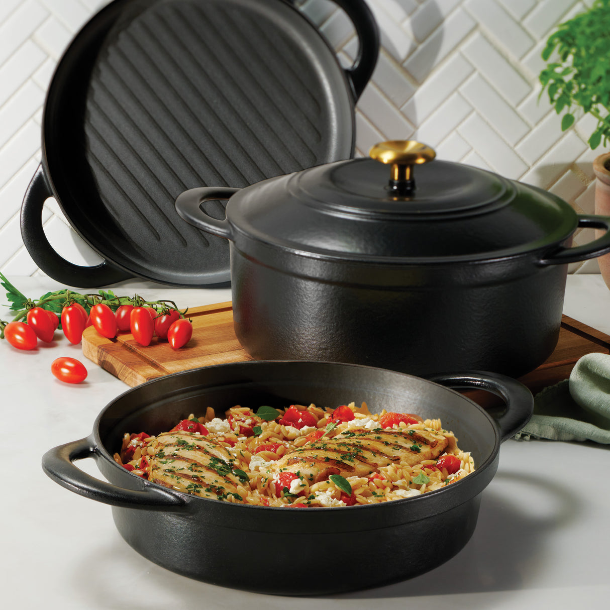 4-Piece Stackable Enamel Cast Iron Cookware Set