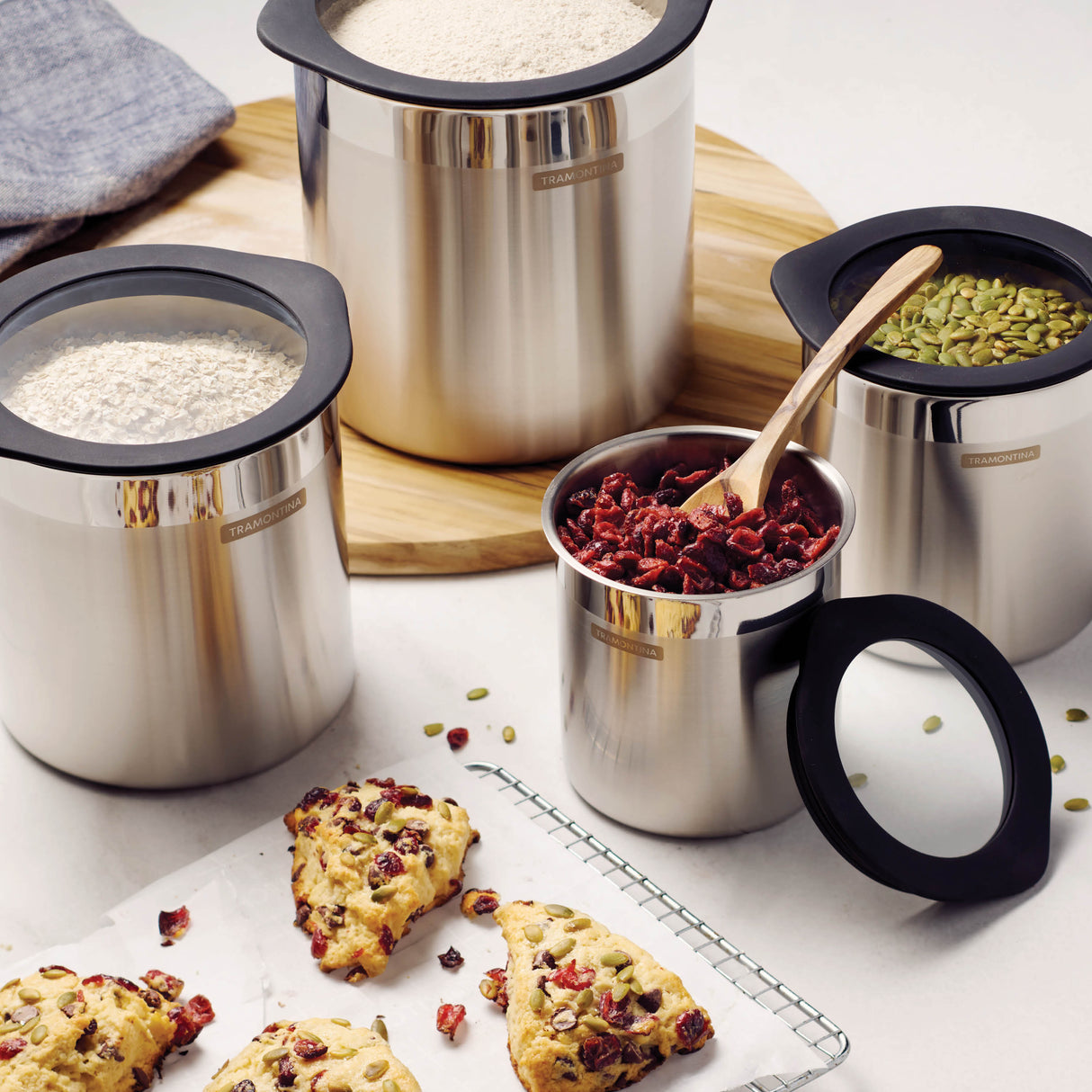 4 Piece Stainless Steel Canister Set - Black