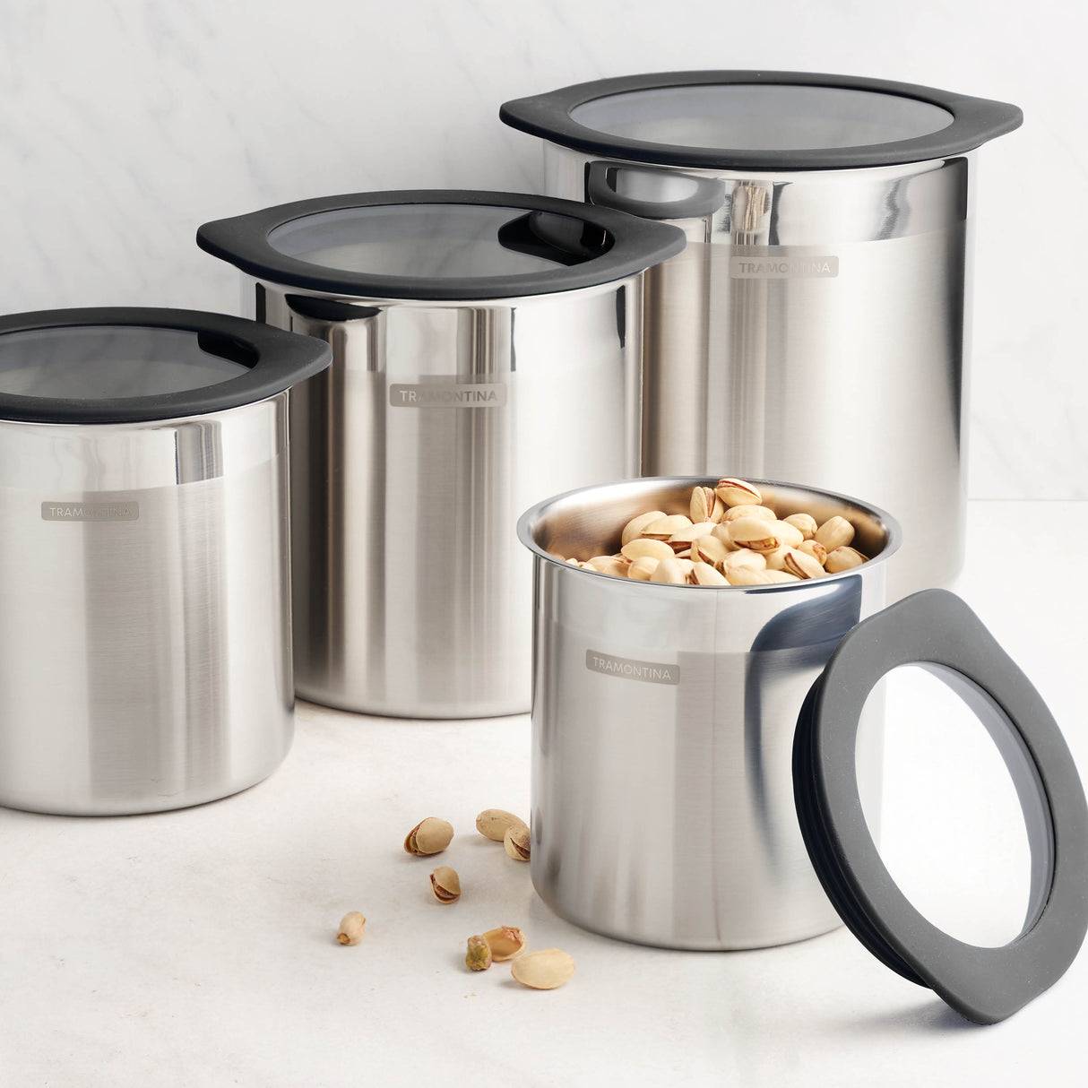 4 Piece Stainless Steel Canister Set - Black