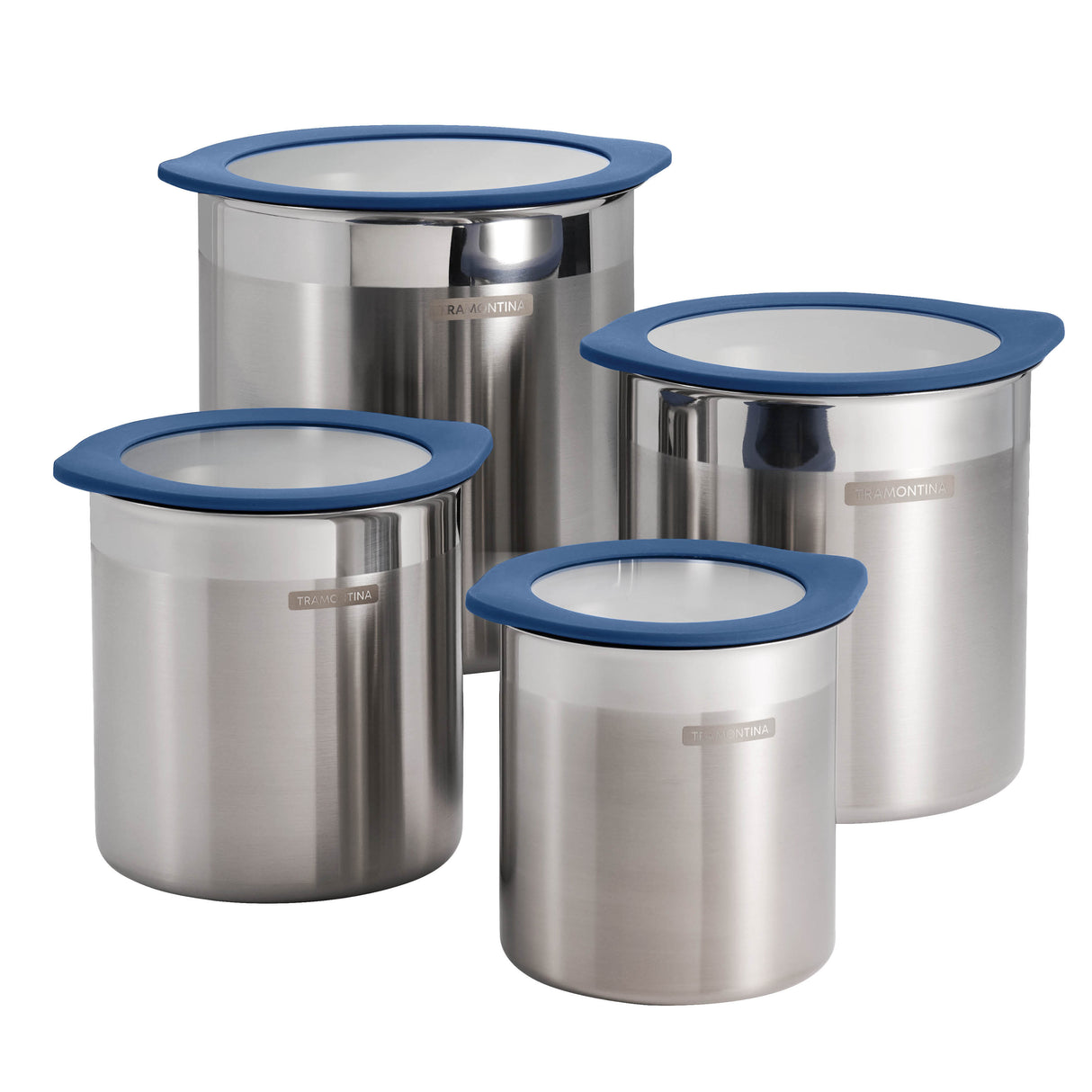 4 Piece Stainless Steel Canister Set - Blue