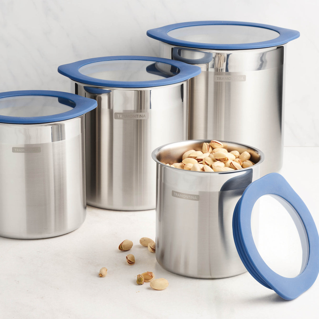 4 Piece Stainless Steel Canister Set - Blue