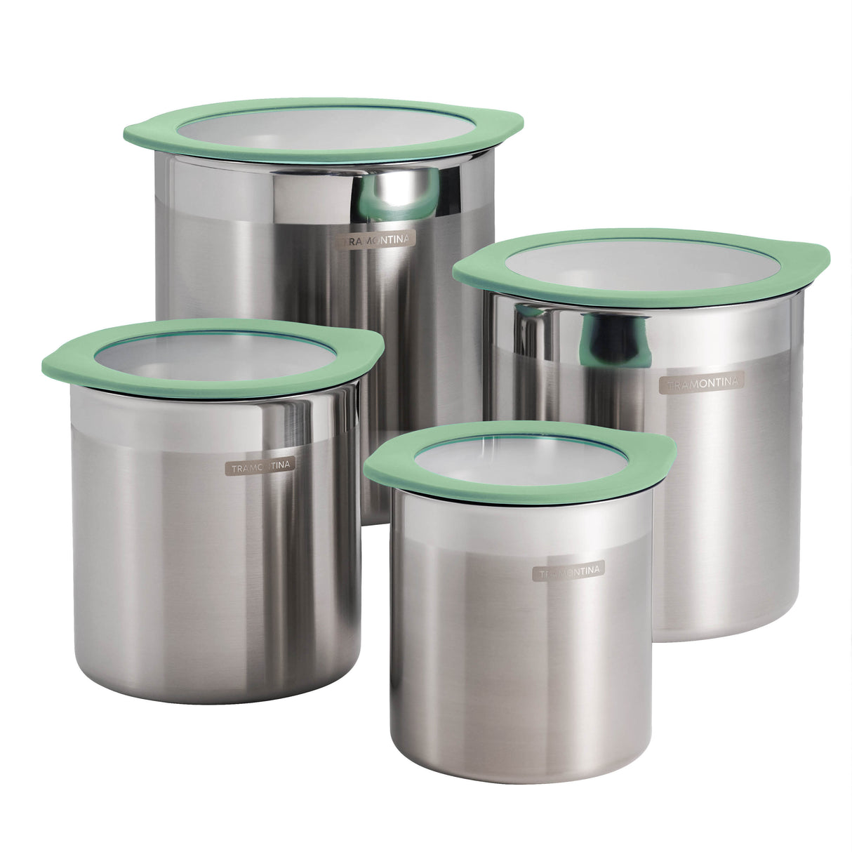 4 Piece Stainless Steel Canister Set - Mint Green