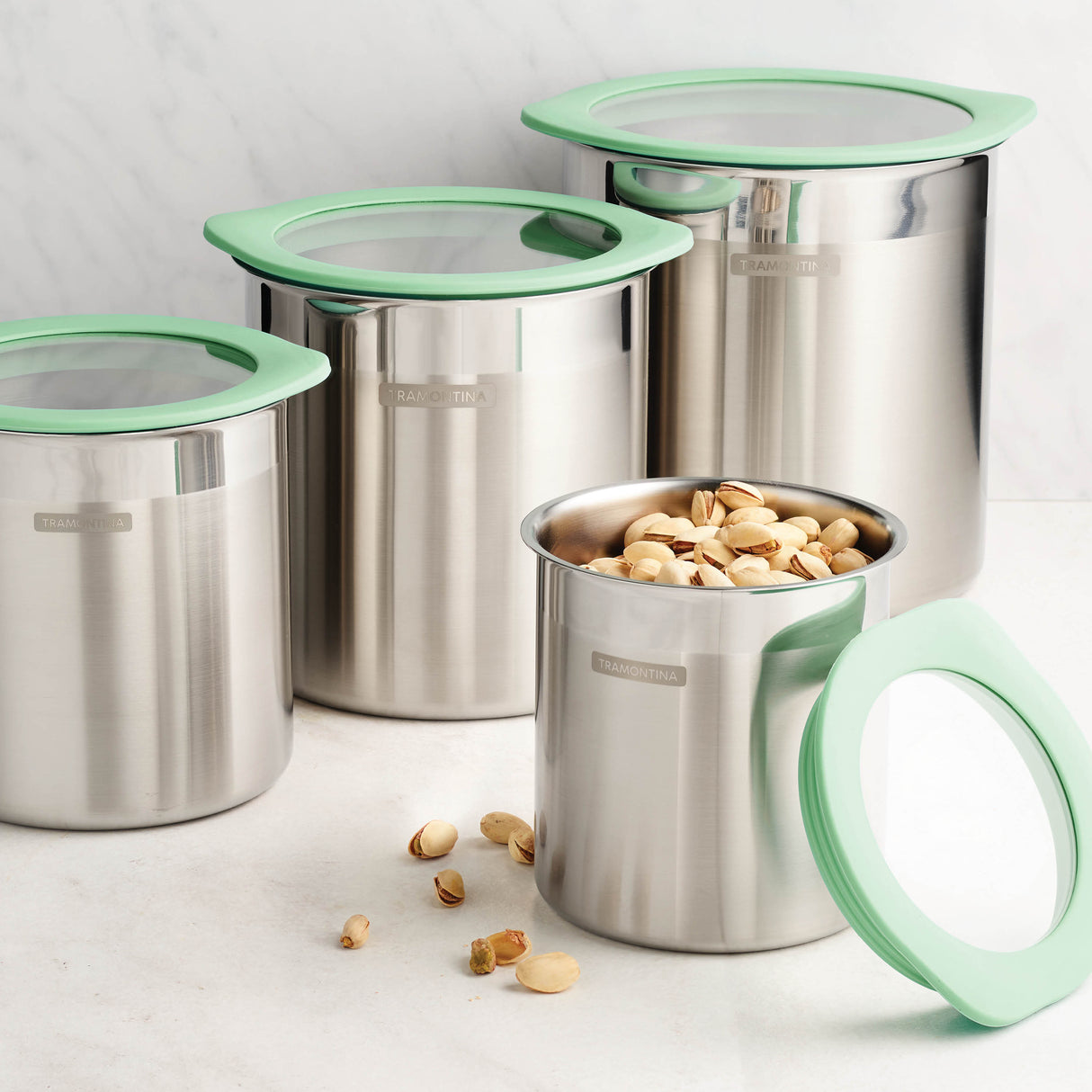 4 Piece Stainless Steel Canister Set - Mint Green