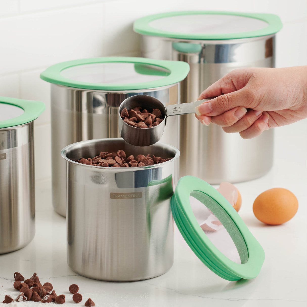 4 Piece Stainless Steel Canister Set - Mint Green