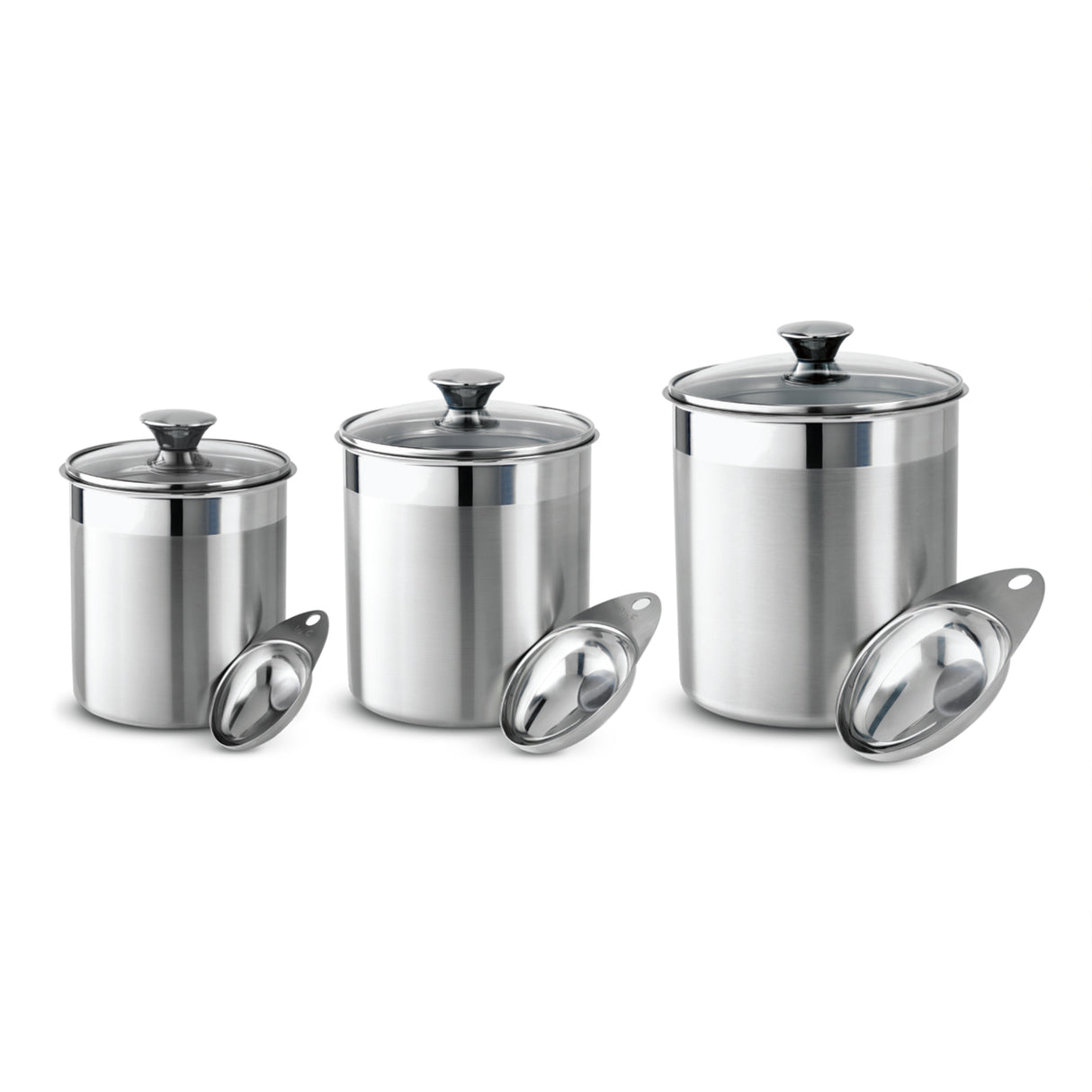 6 Piece Stainless Steel Covered Canister and Scoop Set