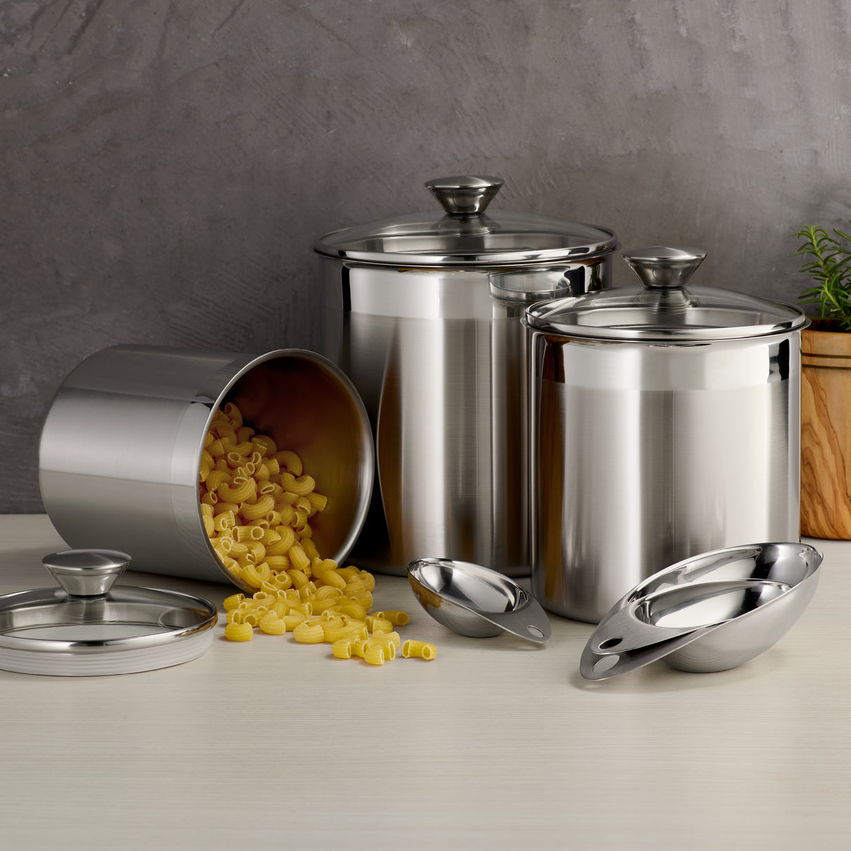 6 Piece Stainless Steel Covered Canister and Scoop Set