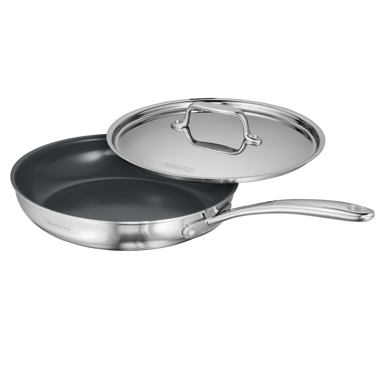 4 Piece Stainless Steel Fry Pan Set with Ceramic Nonstick Interior and Lids