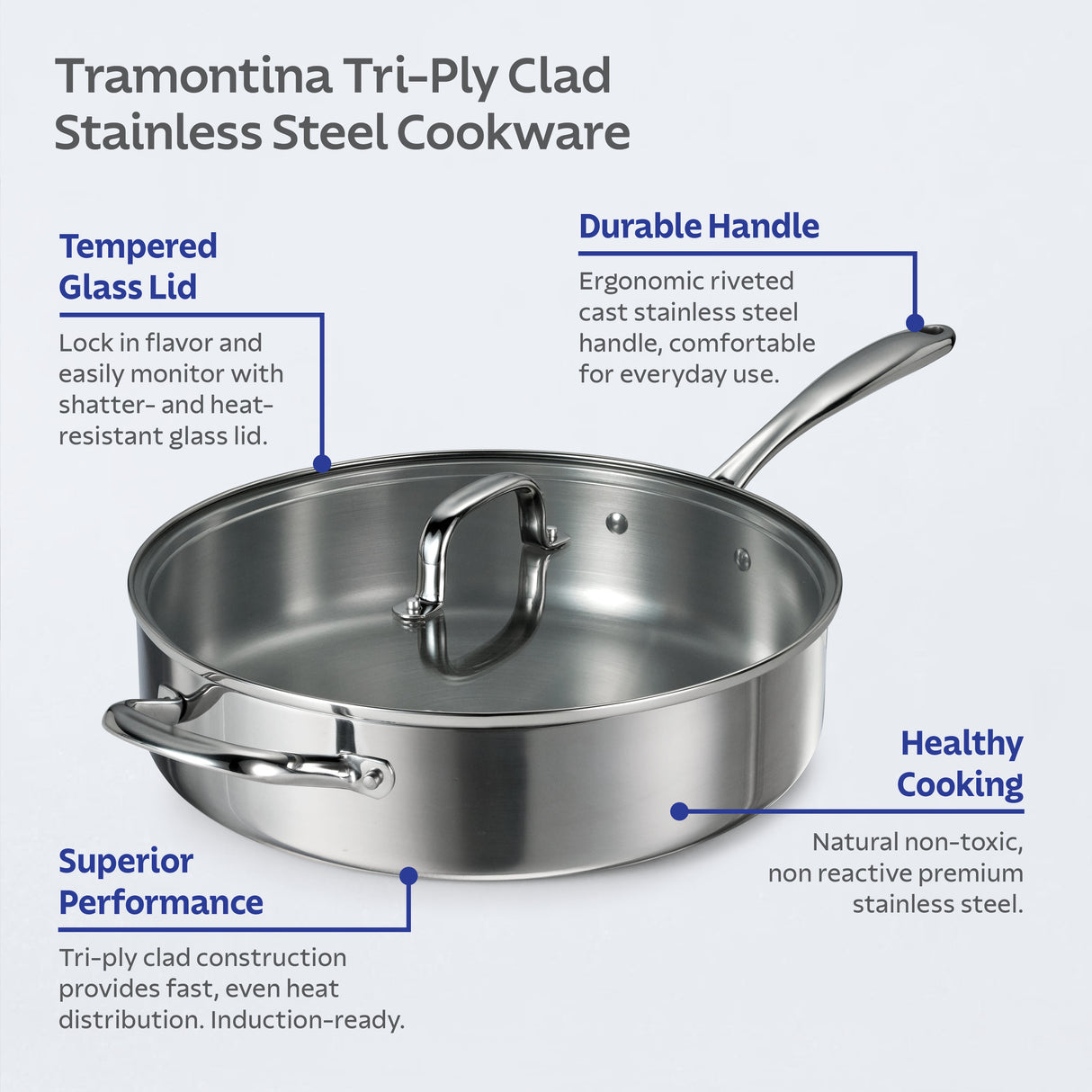 Triverge 5 Quart Tri Ply Clad Stainless Steel Jumbo Cooker with Lid