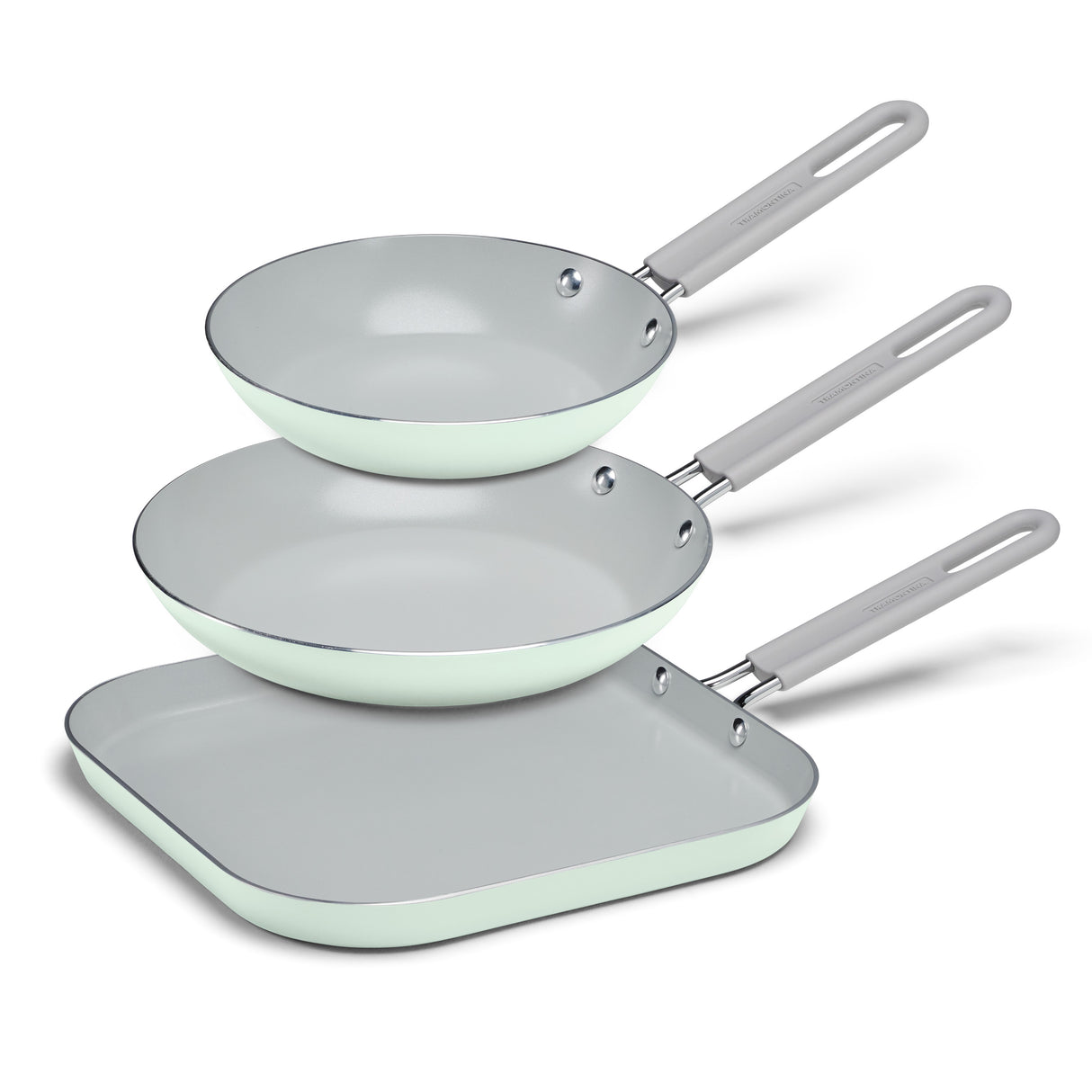 3-Piece Ceramic Fry Pan & Griddle Set – Mint