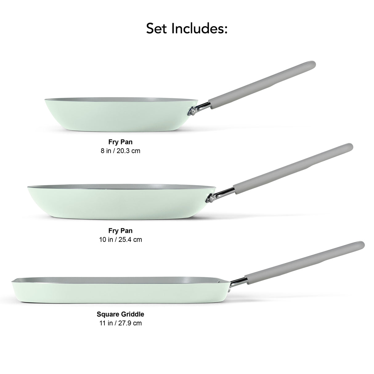 3-Piece Ceramic Fry Pan & Griddle Set – Mint
