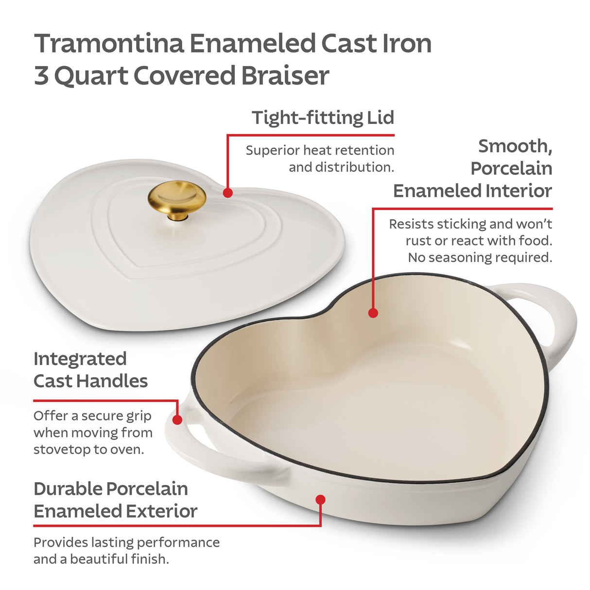 3 Quart Heart Shape Enameled Cast Iron Dutch Oven