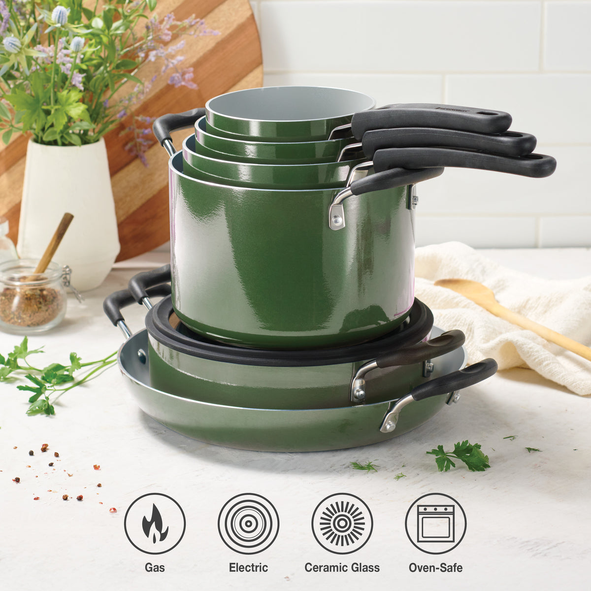 Nesting 11 Piece Ceramic Nonstick Cookware Set