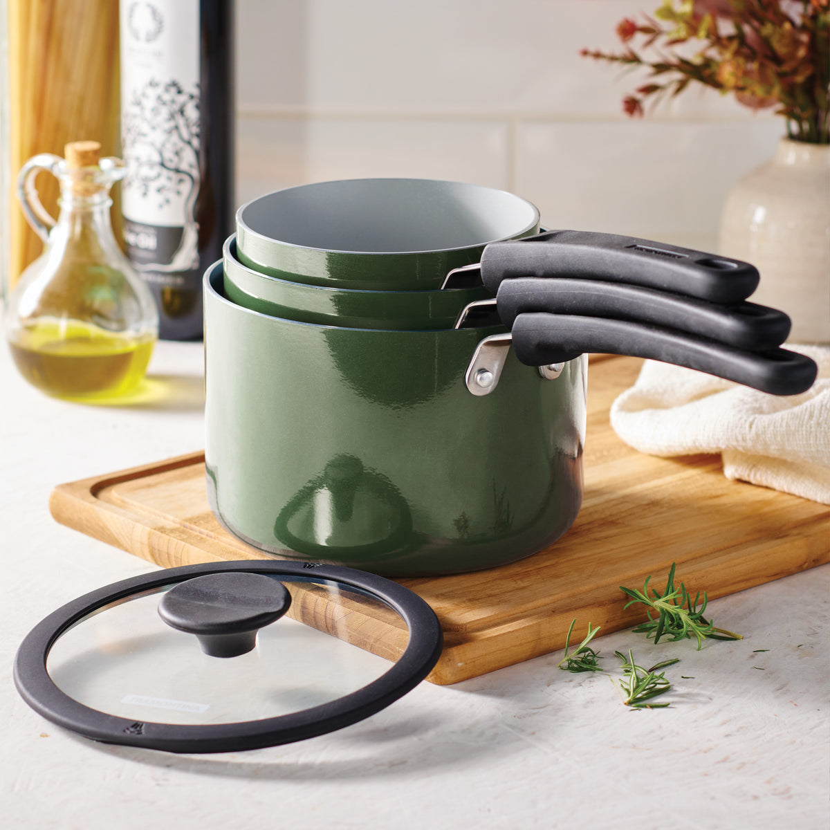 Nesting 6 Piece Ceramic Nonstick Cookware Set