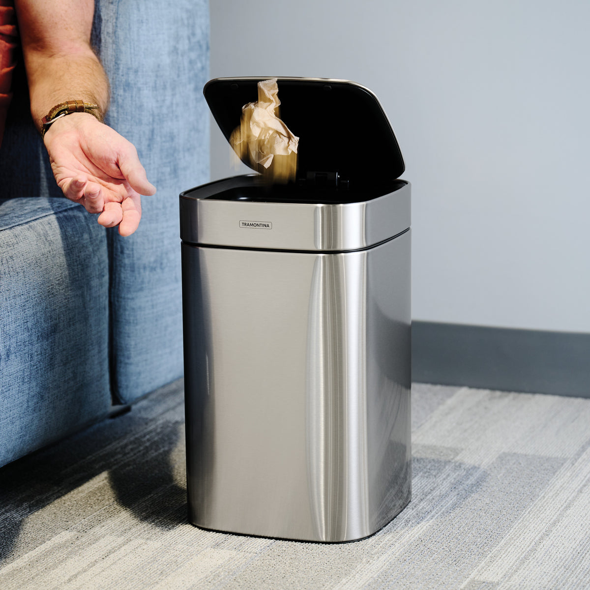 3.17 Gallon Stainless Steel Square Sensor Bin with SS Capped Lid