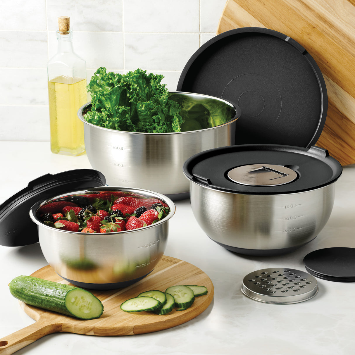 8-Piece Stainless Steel Mixing Bowl & Grater Set with Lids