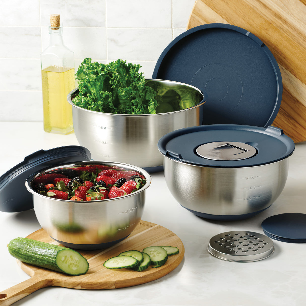 8-Piece Stainless Steel Mixing Bowl & Grater Set with Lids