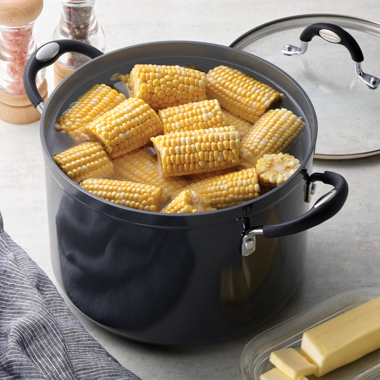 8 Quart Ceramic Nonstick Covered Stock Pot, Charcoal Gray