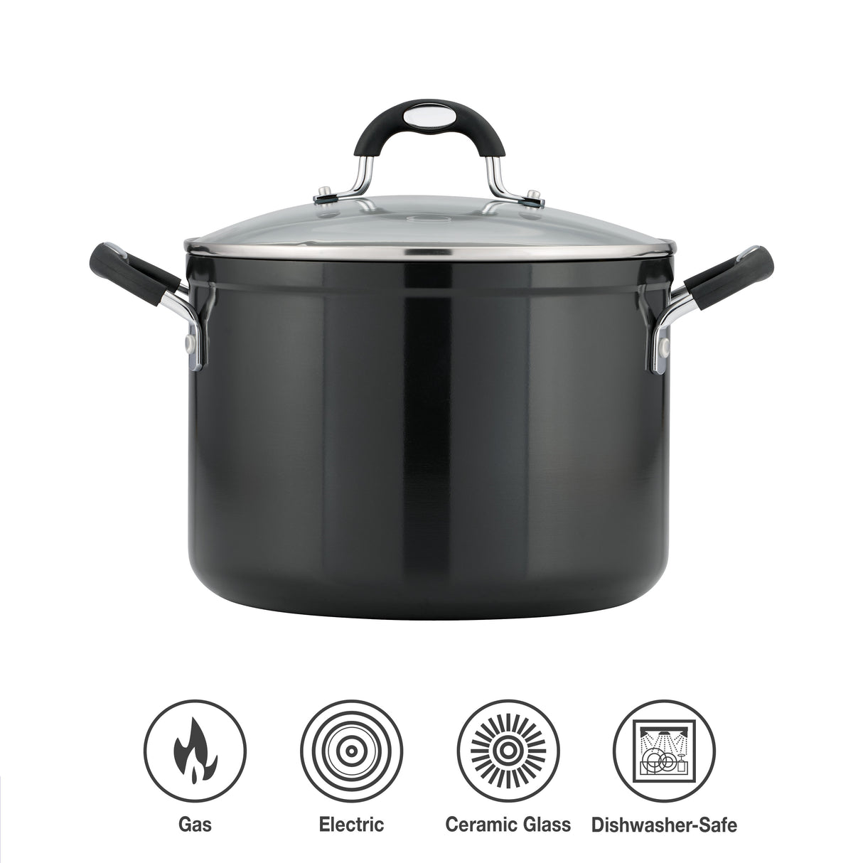 8 Quart Ceramic Nonstick Covered Stock Pot, Charcoal Gray