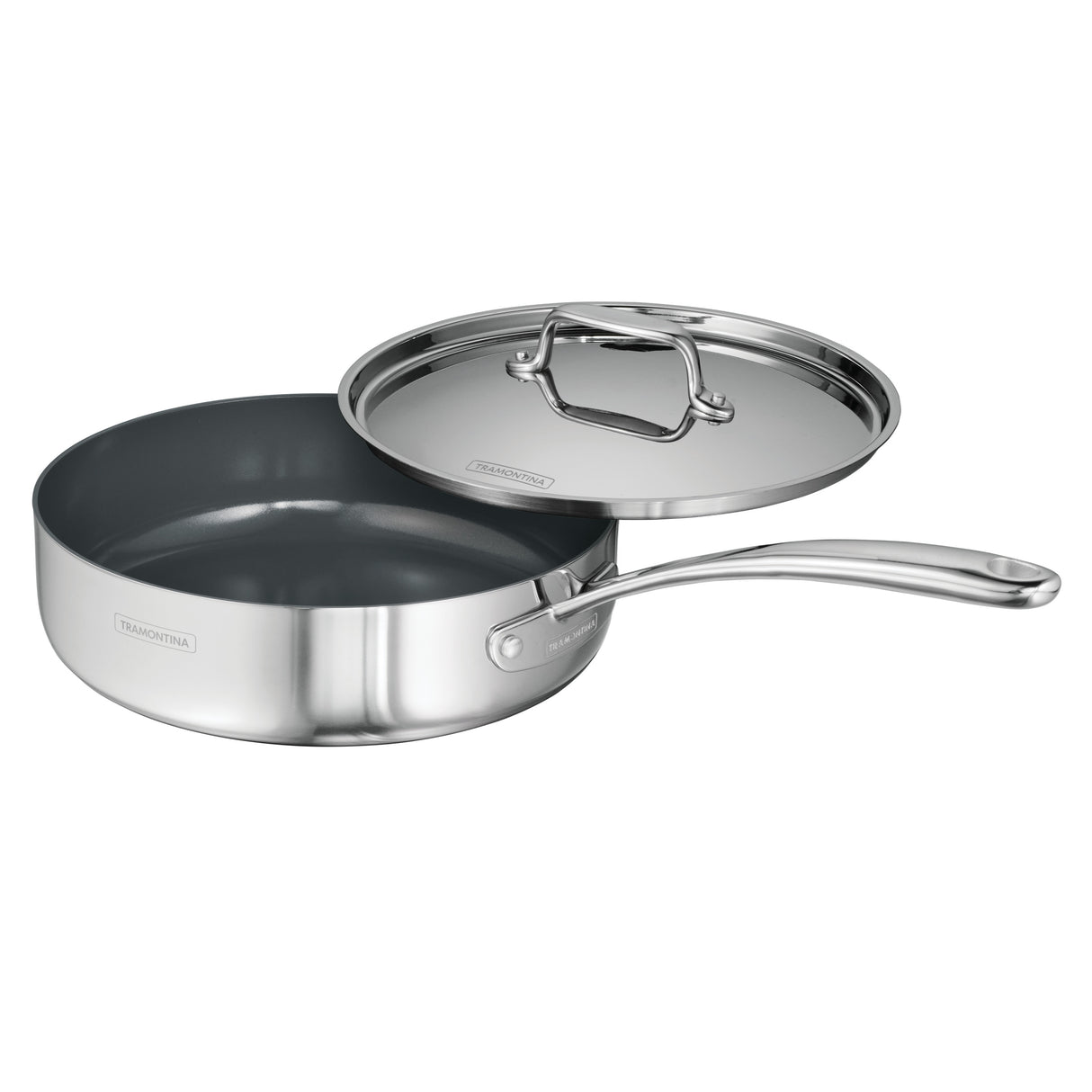 Utsava Tri-Ply Clad 2.9 Qt Covered Deep Sauté Pan with Ceramic Interior