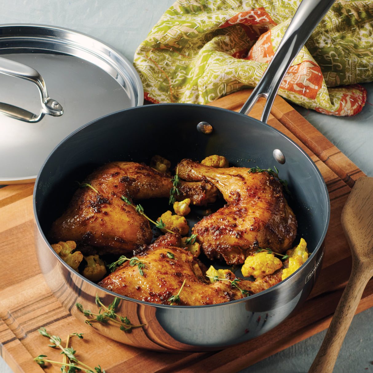 Utsava Tri-Ply Clad 2.9 Qt Covered Deep Sauté Pan with Ceramic Interior