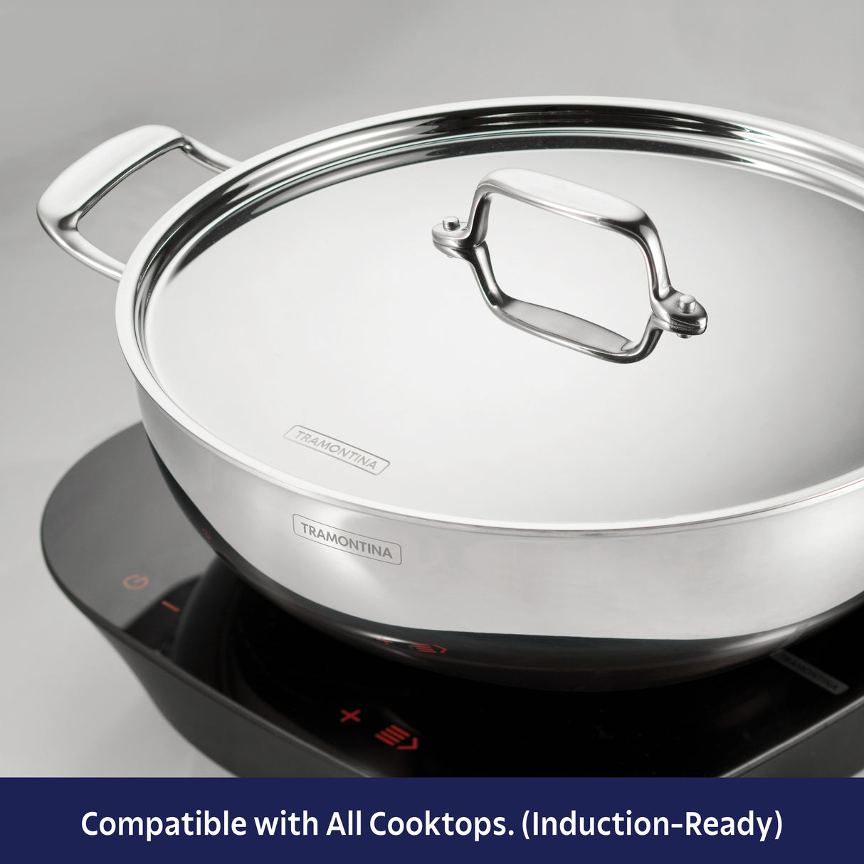 Utsava Tri-Ply Clad 3.75 Qt Covered Wok with Ceramic Interior