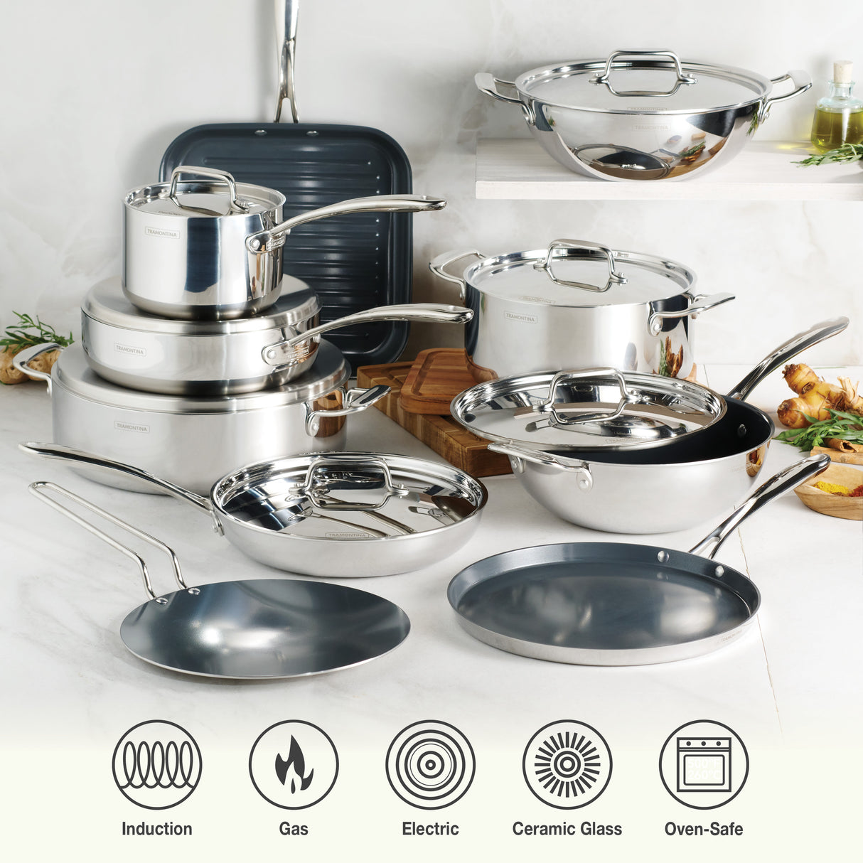 Utsava Tri-Ply Clad 10-Inch Grill Pan with Ceramic Interior