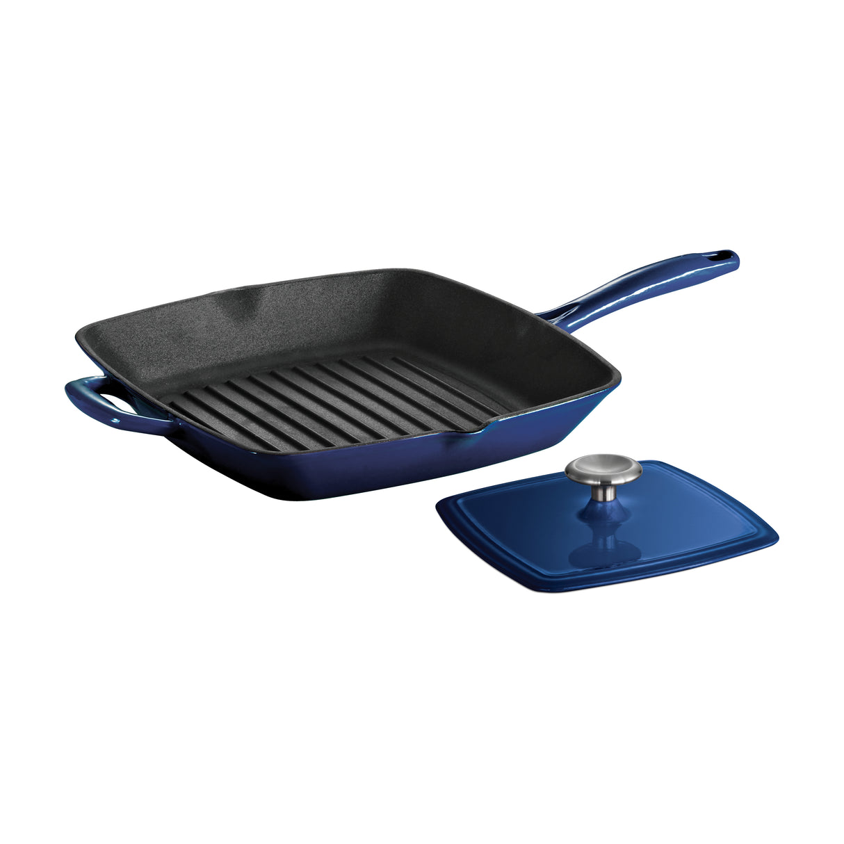 Bestow 11 Inch Enameled Cast-Iron Grill Pan with Press