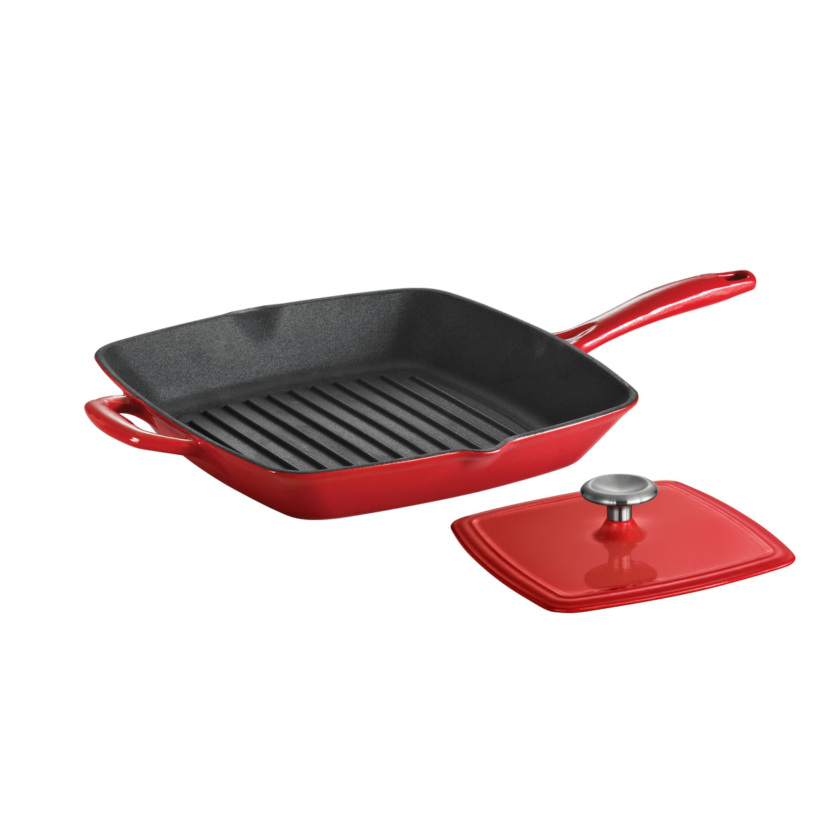Tramontina 11-Inch Enameled Cast Iron Grill Pan With Press - Latte Color, Gold Knob