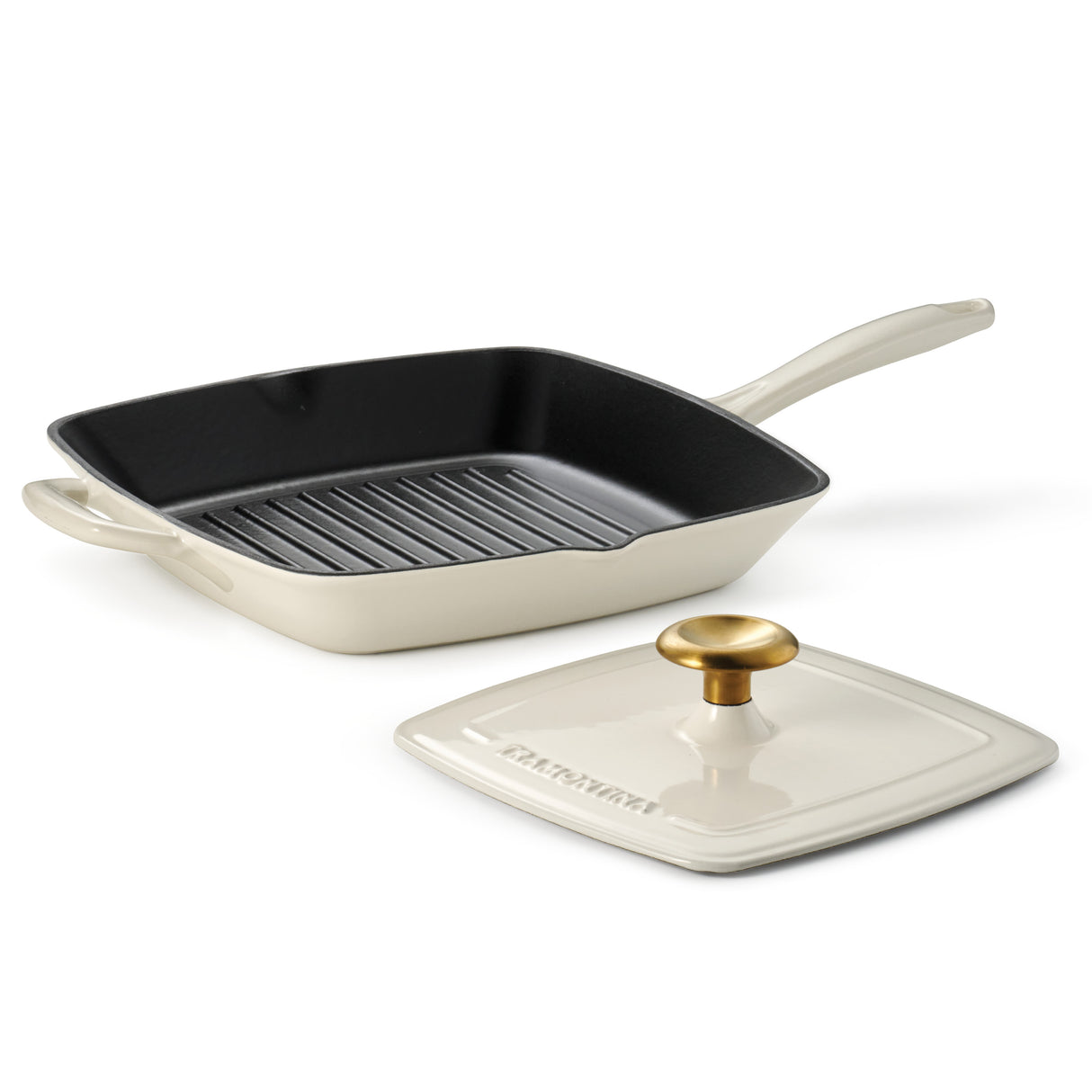 Bestow 11 Inch Enameled Cast-Iron Grill Pan with Press