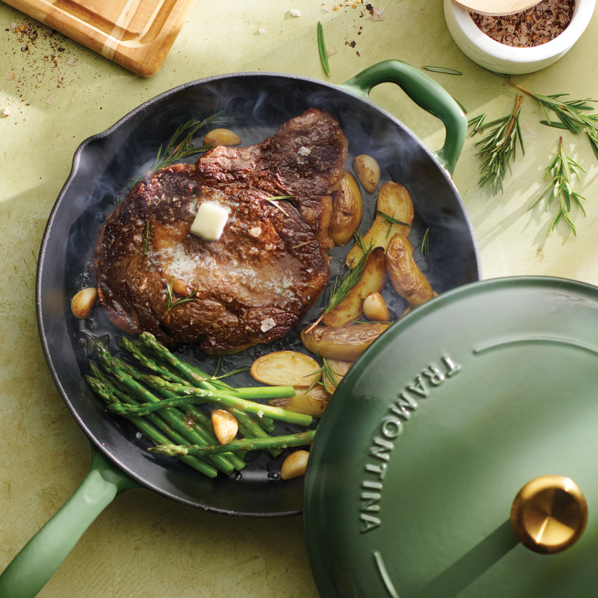 Bestow 12 Inch Enameled Cast-Iron Covered Skillet