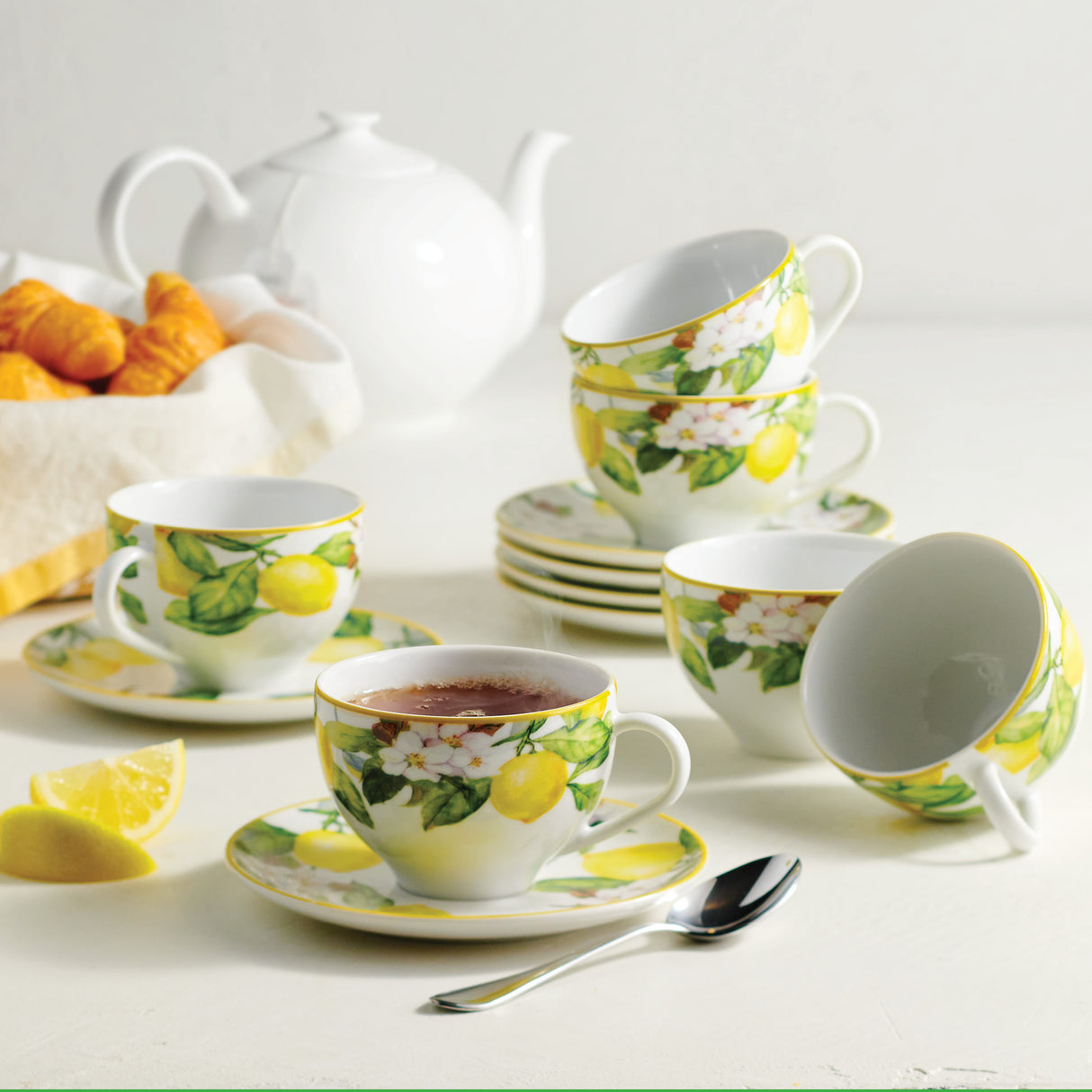 Carmen 8.5 ounce Tea Cup and Saucer 6 Piece Set