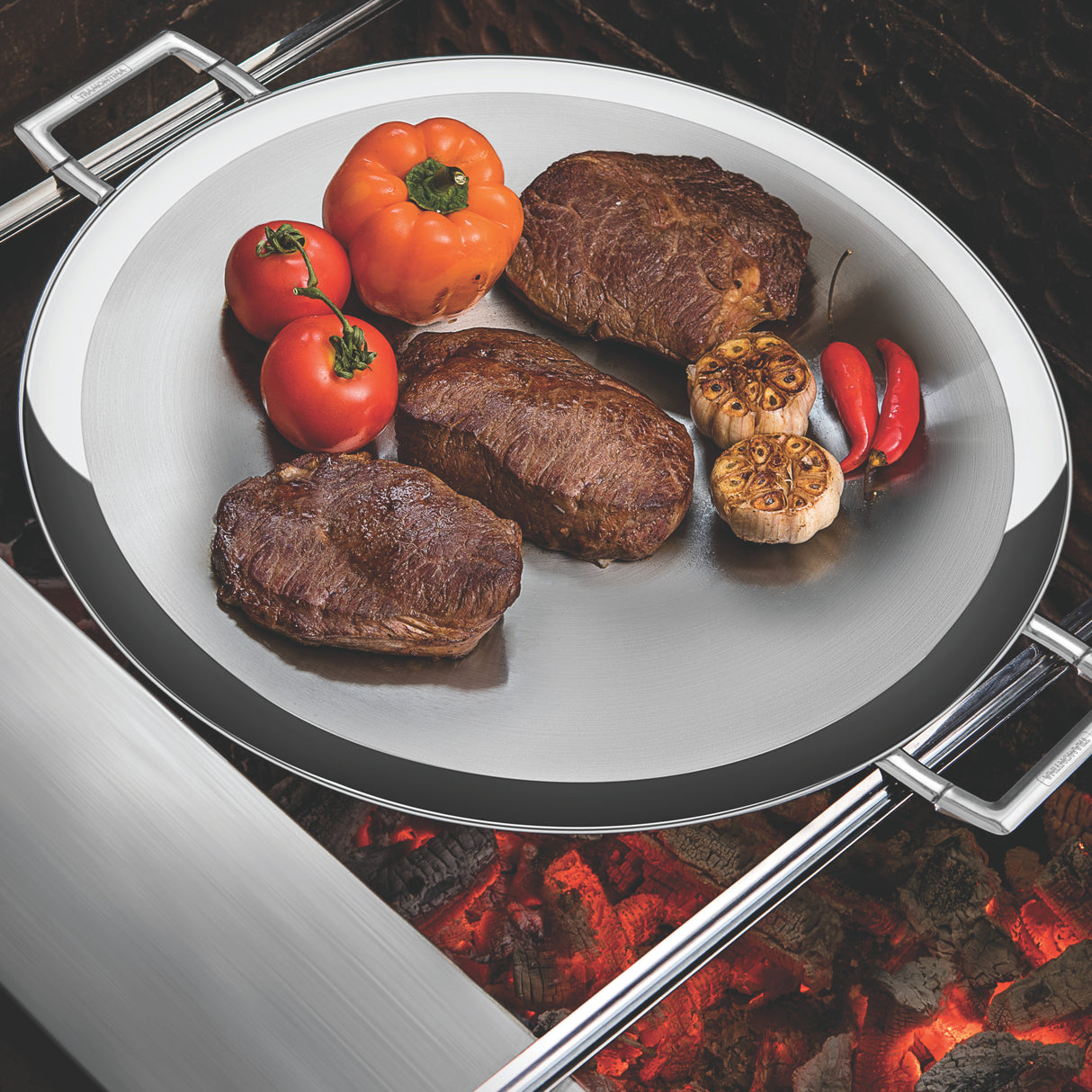 Churrasco BBQ 17.25 in Tri-Ply Clad Stainless Steel Round Grill Pan