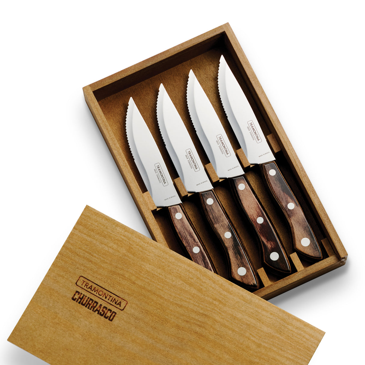 Churrasco BBQ 4 Piece Porterhouse Steak Knife Set in Wood Gift Box