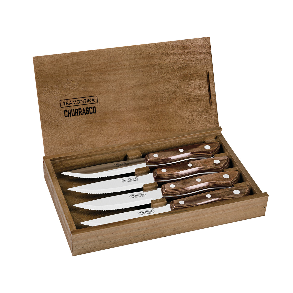 Churrasco BBQ 4 Piece Porterhouse Steak Knife Set in Wood Gift Box