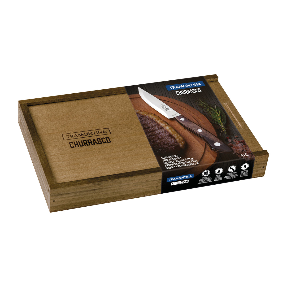 Churrasco BBQ 4 Piece Porterhouse Steak Knife Set in Wood Gift Box