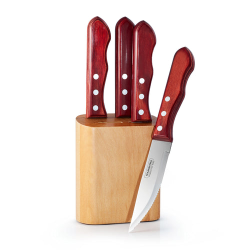 Porterhouse 5 Piece Steak Knife Set - Pointed - w/Hardwood Counter Block