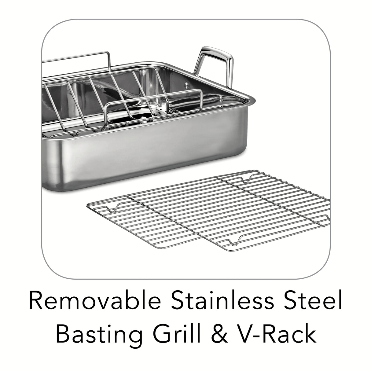 Prima 16.5 in Stainless Steel Deep Roasting Pan - Includes Basting Grill & V-Rack