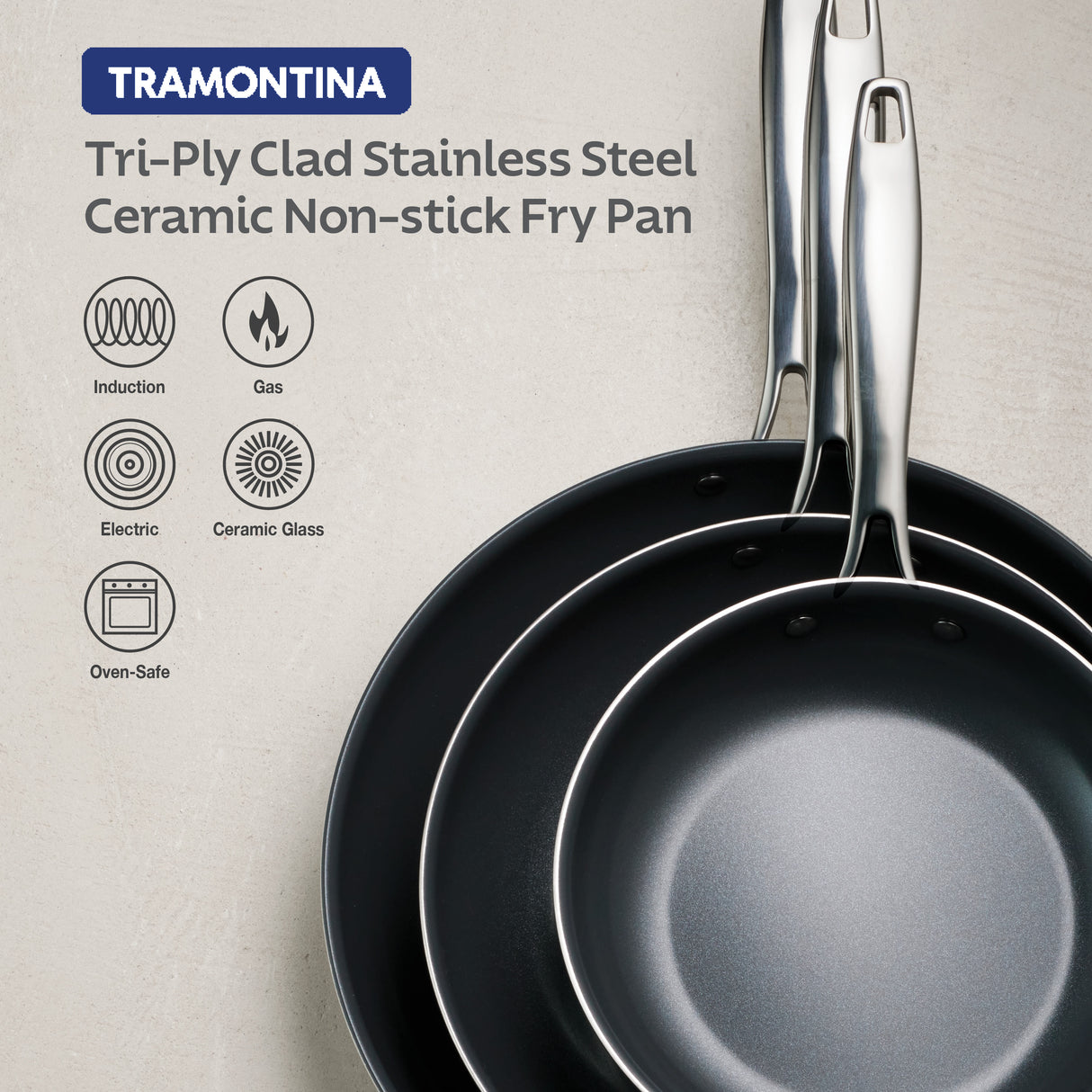 Tri-Ply Clad Stainless Steel Ceramic Nonstick Fry Pan